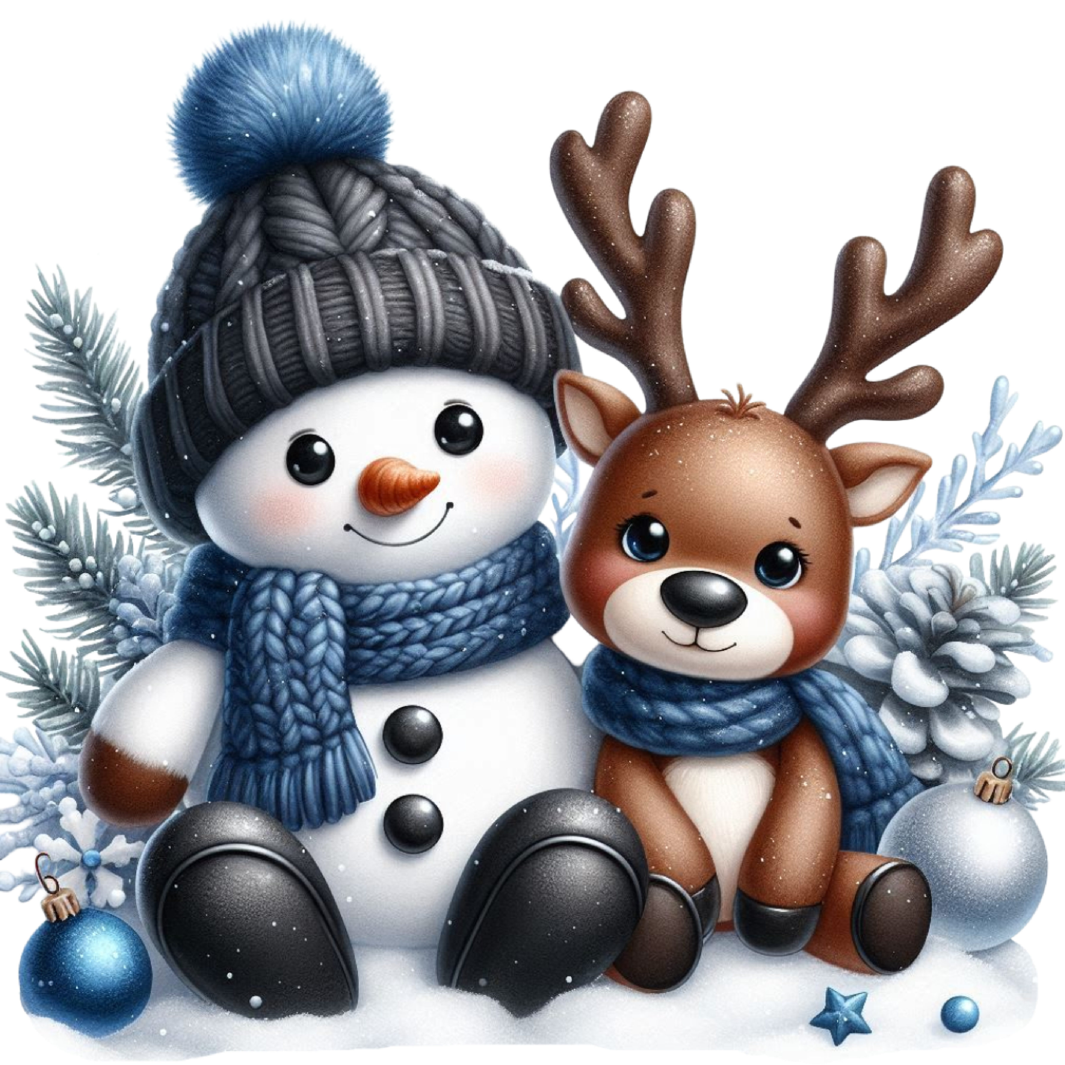 Baby Snowman and Reindeer Christmas DTF Print