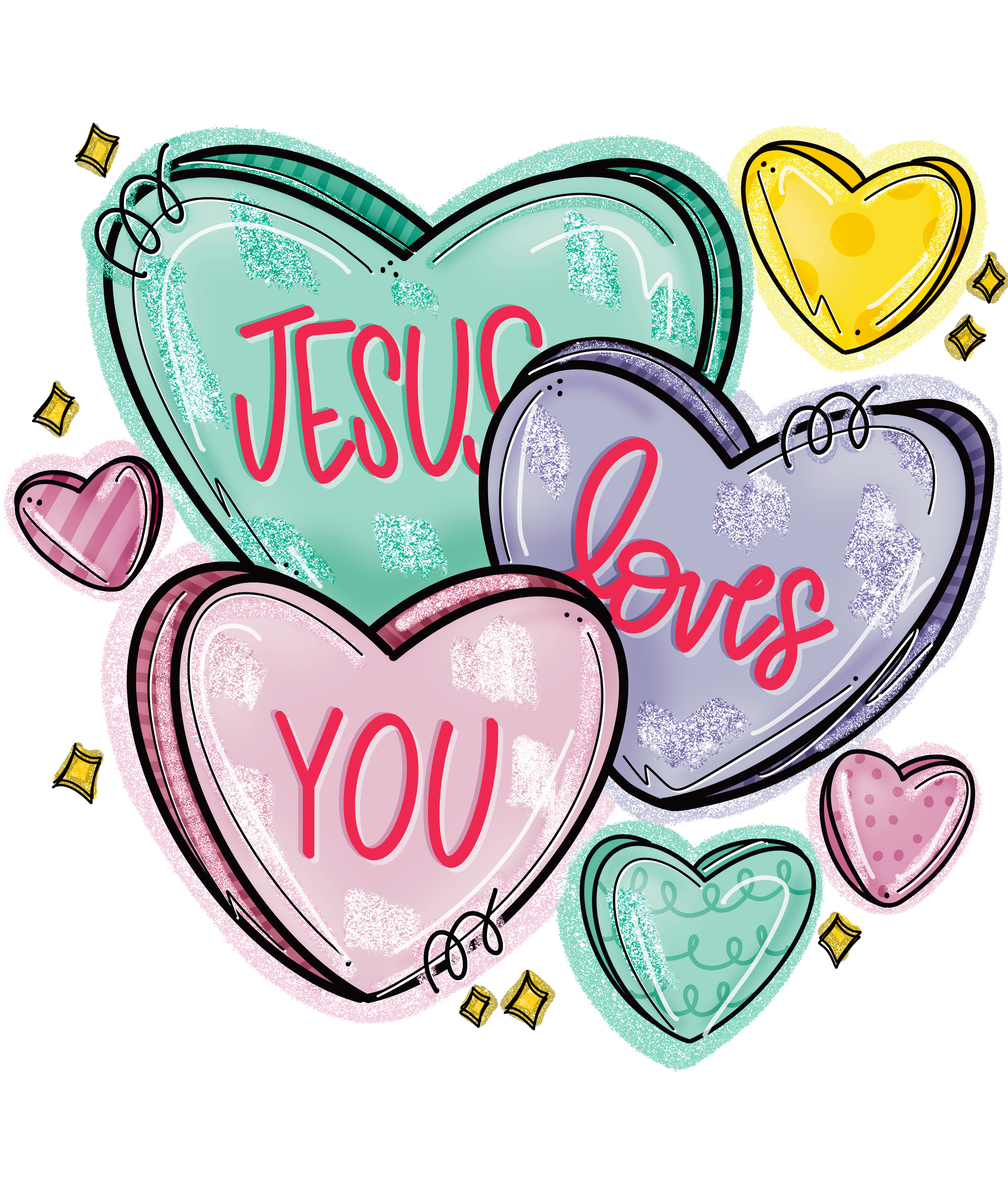 Jesus Loves Me Candy Hearts DTF Print